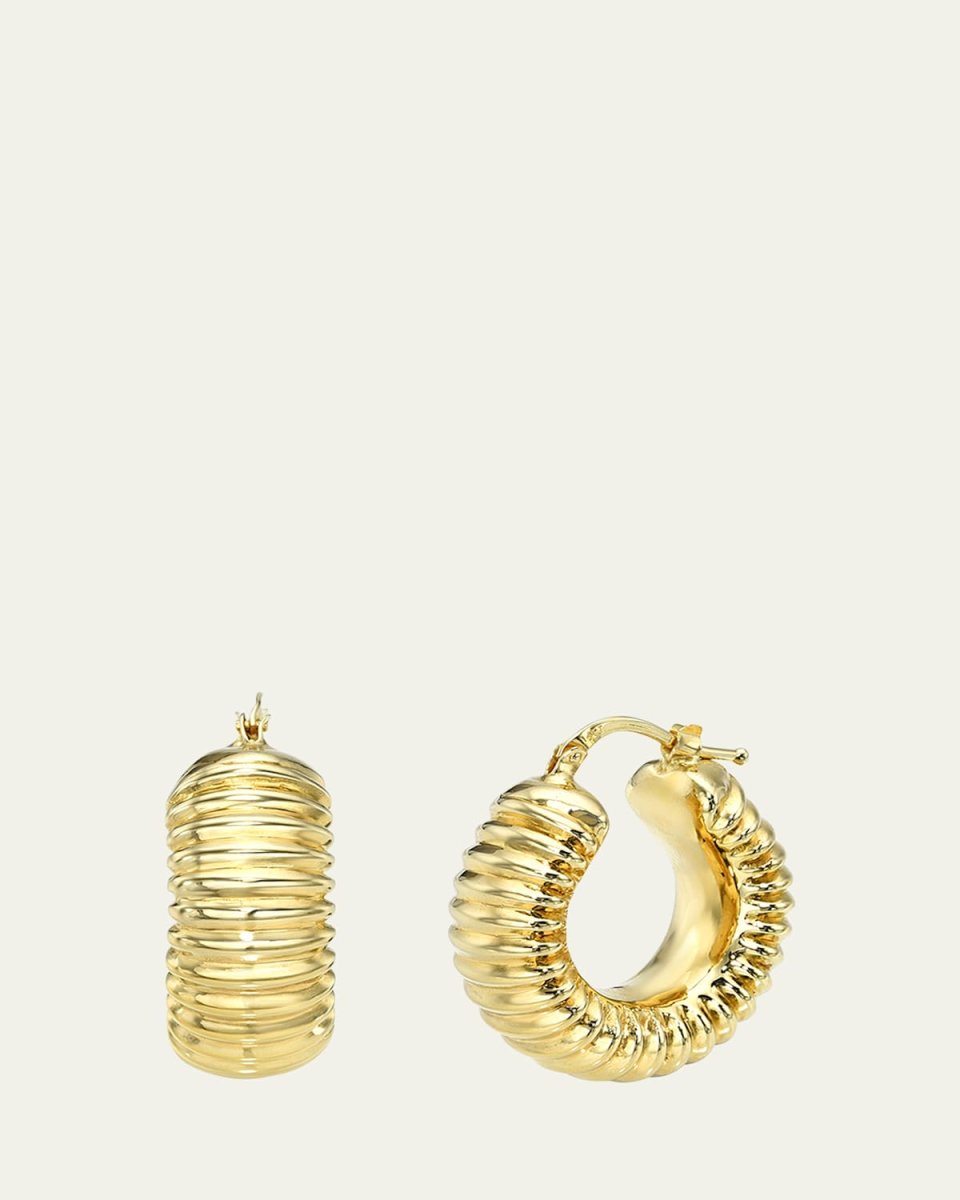 14K Gold Ribbed Bubble Hoop Earrings